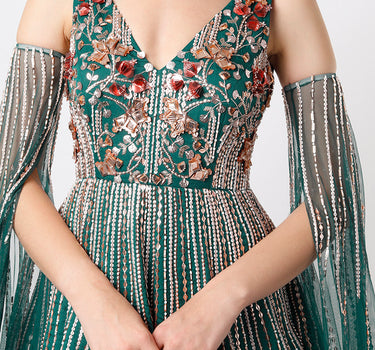 Teal Green Embroidered Gown