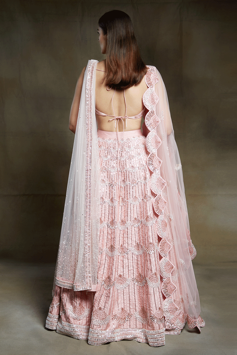 Pink Bridal Embroidered Lehenga And Blouse With Two Dupattas