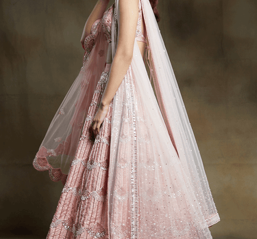 Pink Bridal Embroidered Lehenga And Blouse With Two Dupattas