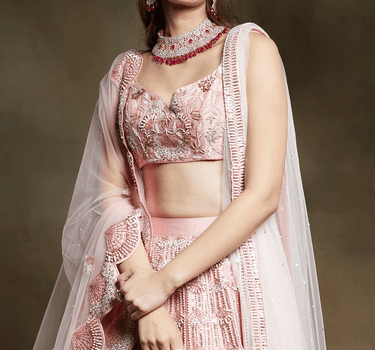 Pink Bridal Embroidered Lehenga And Blouse With Two Dupattas