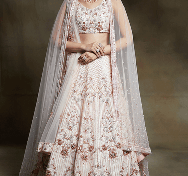 Cream Embroidered Bridal Lehenga With Two Dupatta