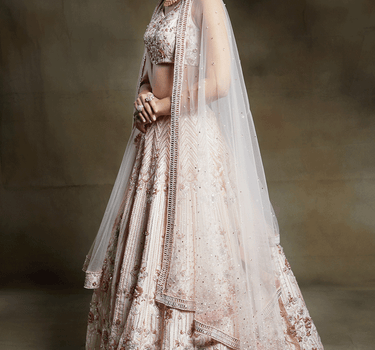 Cream Embroidered Bridal Lehenga With Two Dupatta