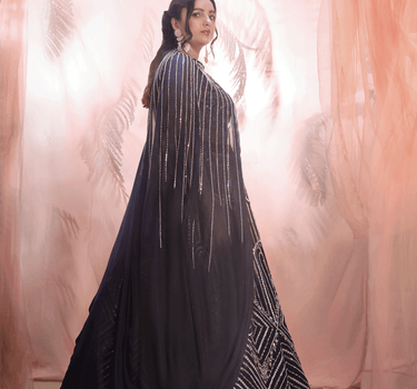 Navy Blue Drape Lehenga Set