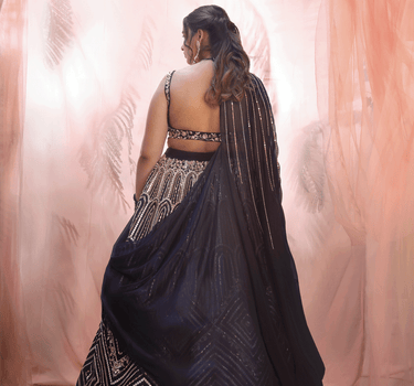 Navy Blue Drape Lehenga Set