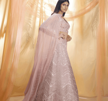 Lilac Embroidered Lehenga Set With Drape