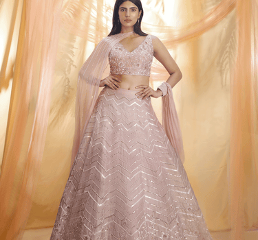 Lilac Embroidered Lehenga Set With Drape