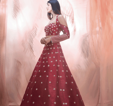 Cranberry Lehenga With Corset Style Blouse