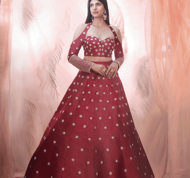 Cranberry Lehenga With Corset Style Blouse