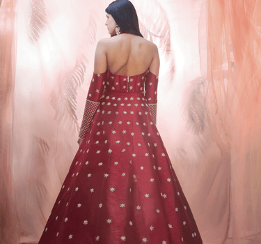 Cranberry Lehenga With Corset Style Blouse