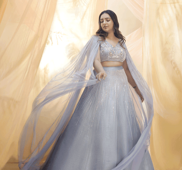 Ice Blue Drape Lehenga Set