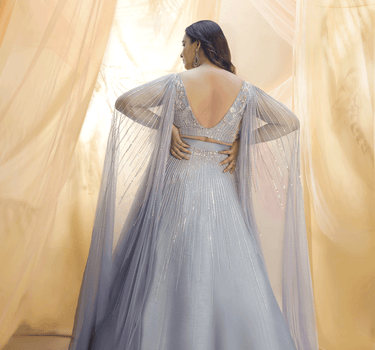 Ice Blue Drape Lehenga Set