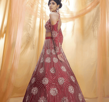 Red Lehenga With Halter Neck Blouse