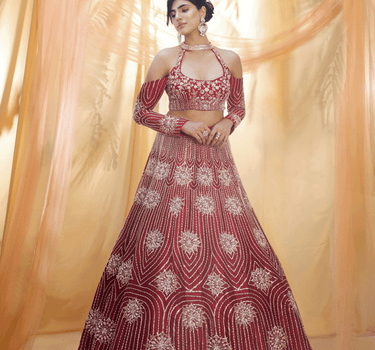 Red Lehenga With Halter Neck Blouse