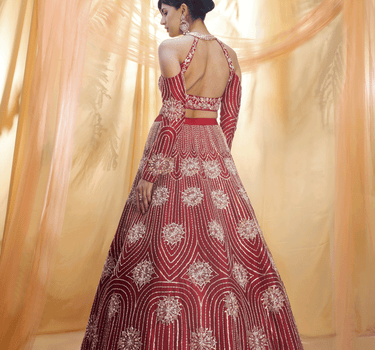 Red Lehenga With Halter Neck Blouse