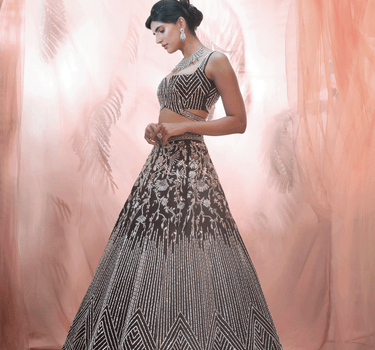 Wine Embroidered Lehenga Set