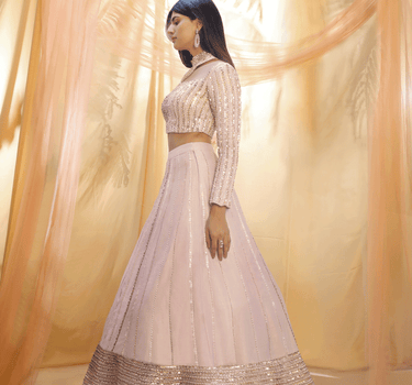 Lilac Bordered Embroidered Lehenga Set