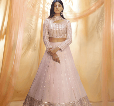 Lilac Bordered Embroidered Lehenga Set