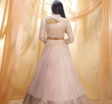 Lilac Bordered Embroidered Lehenga Set