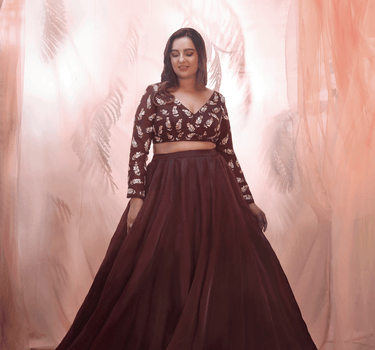 Wine Lehenga With Embroidered Blouse