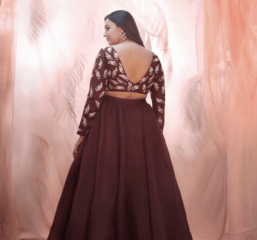 Wine Lehenga With Embroidered Blouse