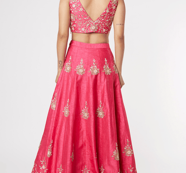 Hot Pink Embroidered Lehenga With Dupatta