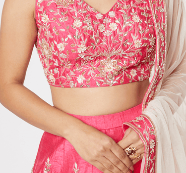 Hot Pink Embroidered Lehenga With Dupatta