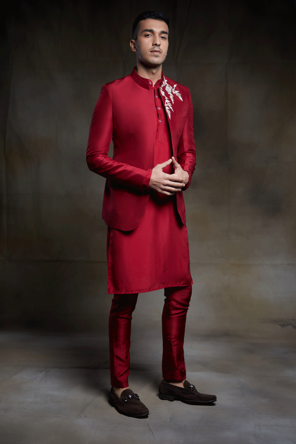 Crimson Pant Kurta And Embroidered Jacket