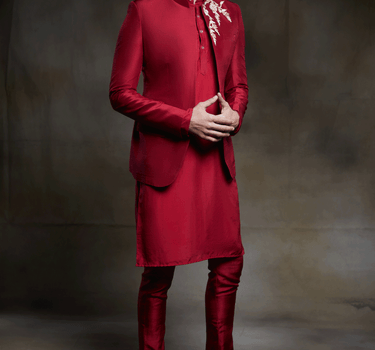 Crimson Pant Kurta And Embroidered Jacket