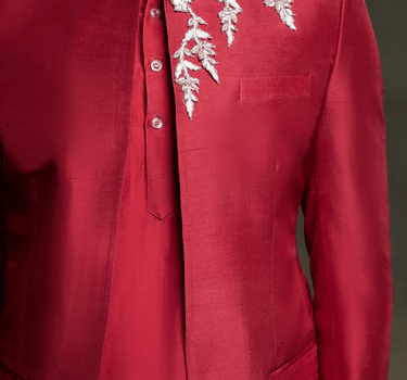 Crimson Pant Kurta And Embroidered Jacket