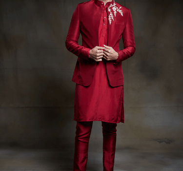 Crimson Pant Kurta And Embroidered Jacket