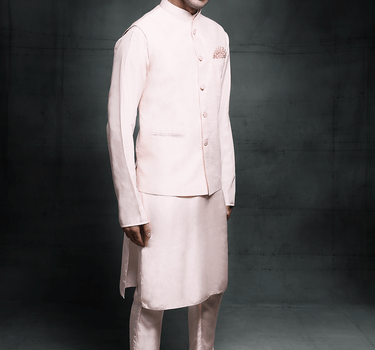 Baby Pink Kurta With Embroidered Bundi