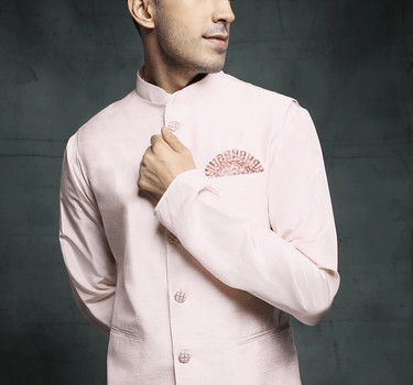 Baby Pink Kurta With Embroidered Bundi