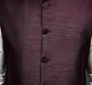 Baby Pink Kurta With Wine Bundi With Buttons