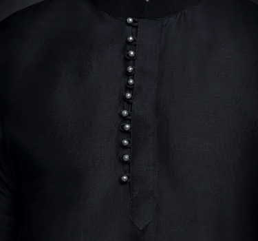 Black Silk Kurta With Buttons