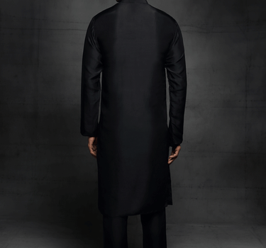 Black Silk Kurta With Buttons