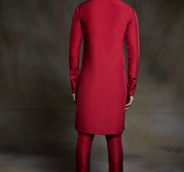 Crimson Kurta And Pant With Buttons