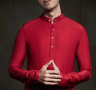 Crimson Kurta And Pant With Buttons