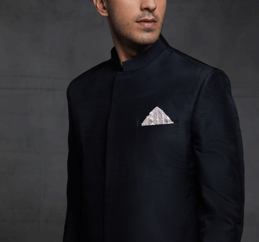 Black Sherwani With Pocket Square