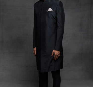 Black Sherwani With Pocket Square