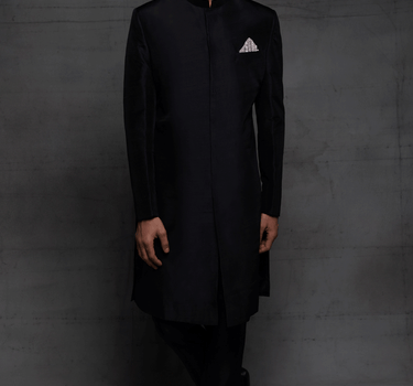 Black Sherwani With Pocket Square