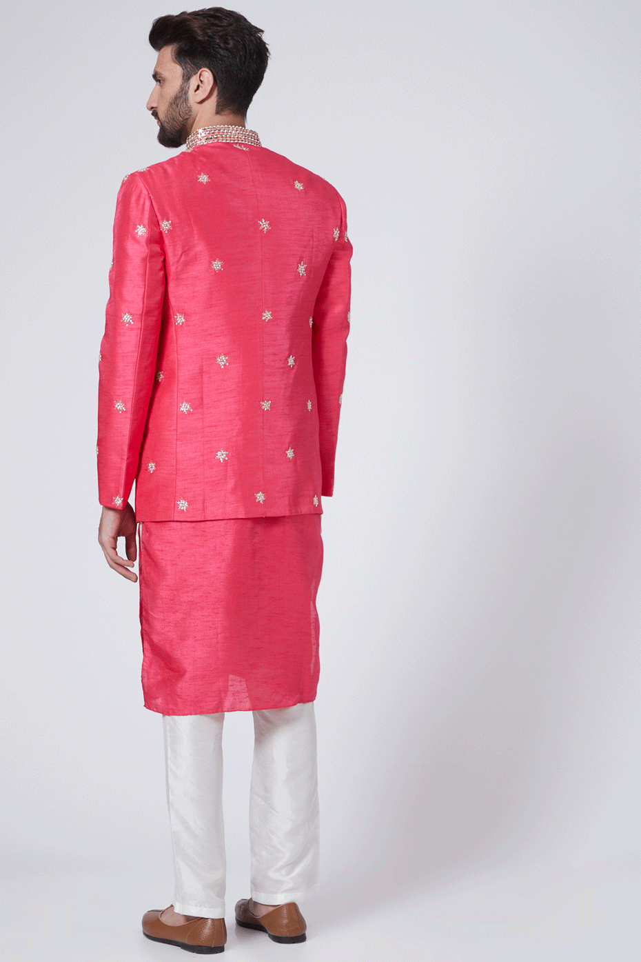 Hot Pink Embroidered Kurta Set with White Pant