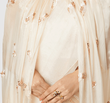 Golden Embroidered Pant Saree With Cape