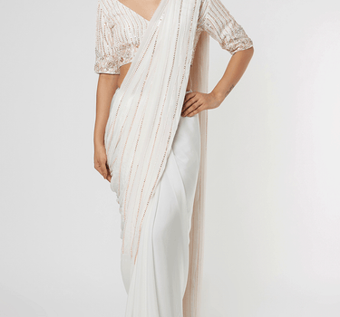 White Embroidered Saree Set