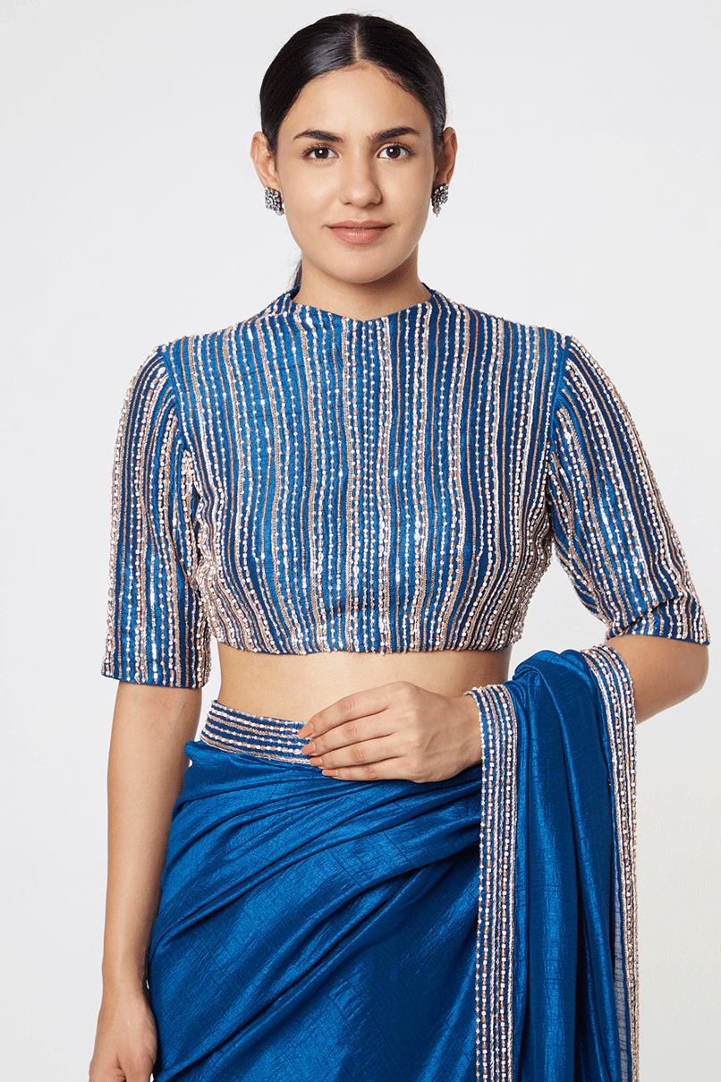Turkey Blue Embroidered Saree