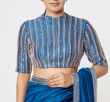 Turkey Blue Embroidered Saree