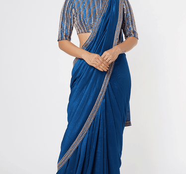 Turkey Blue Embroidered Saree