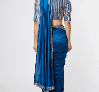 Turkey Blue Embroidered Saree