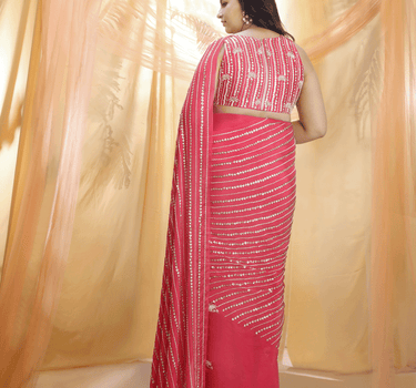 Hot Pink Saree With Sleeveless Blouse