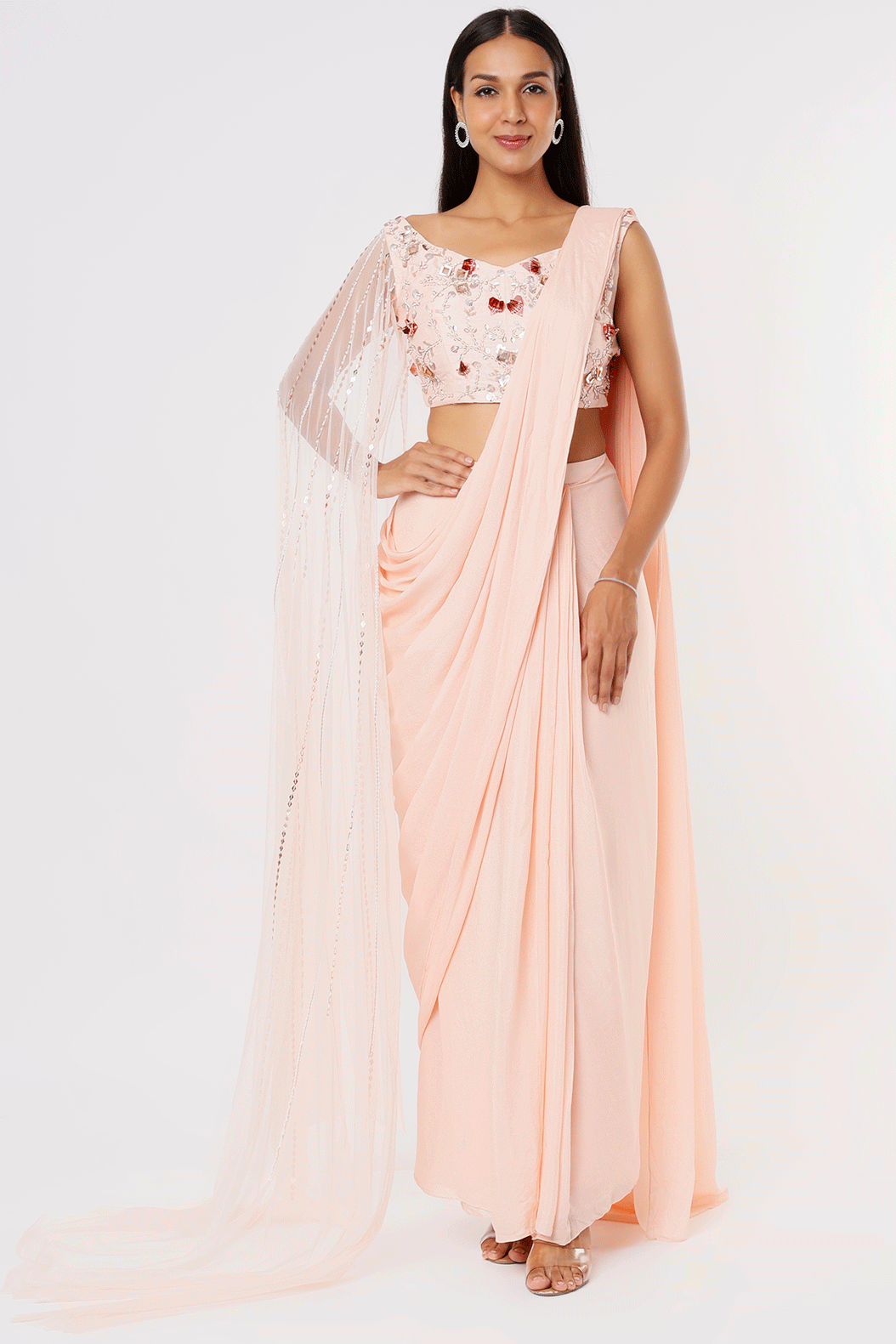 Blush Pink Saree With Embroidered Blouse