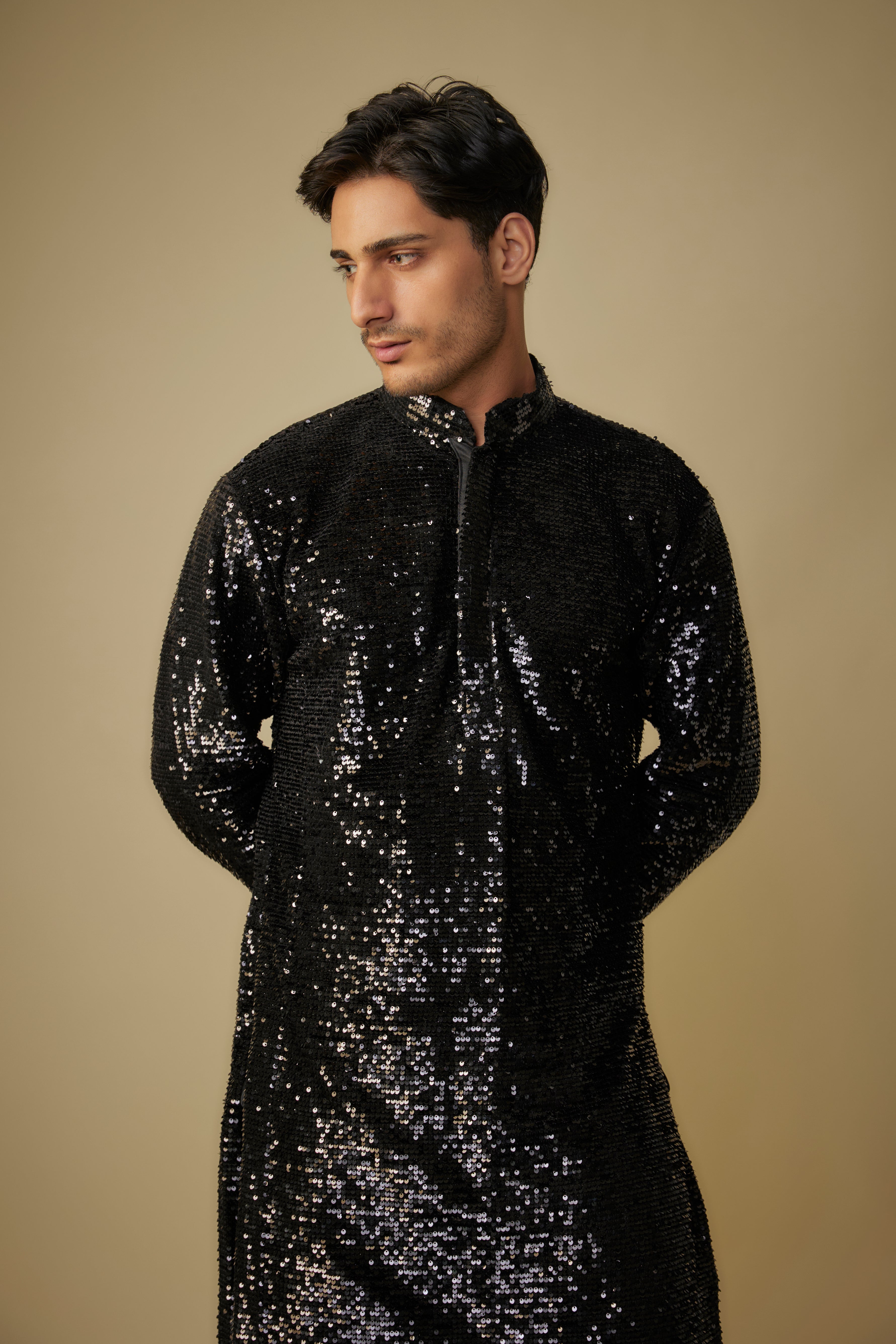 black sequence kurta set